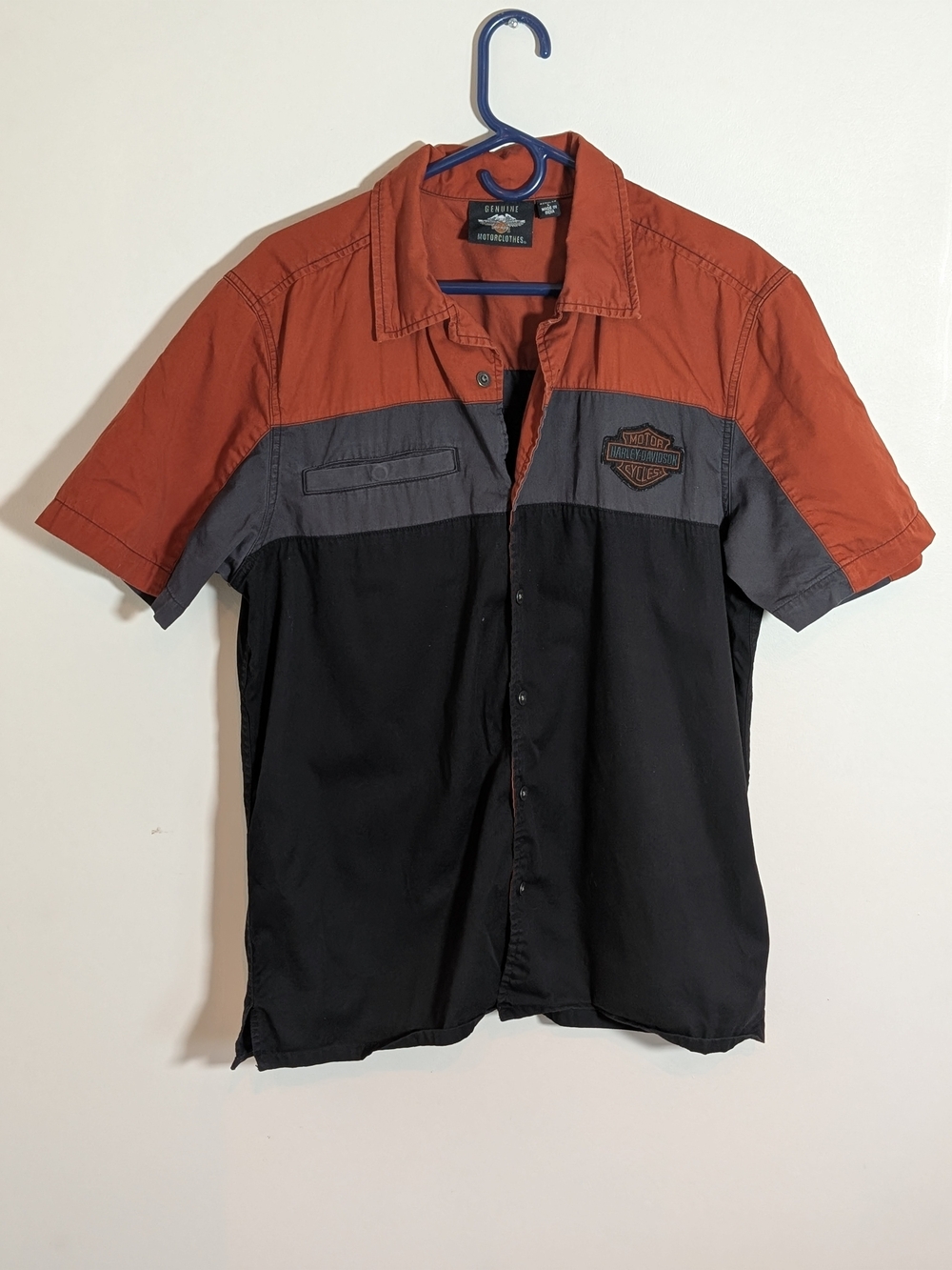 Harley-Davidson Men's Short Sleeve Colorblock Work Shirt - Rust/Gray/Black